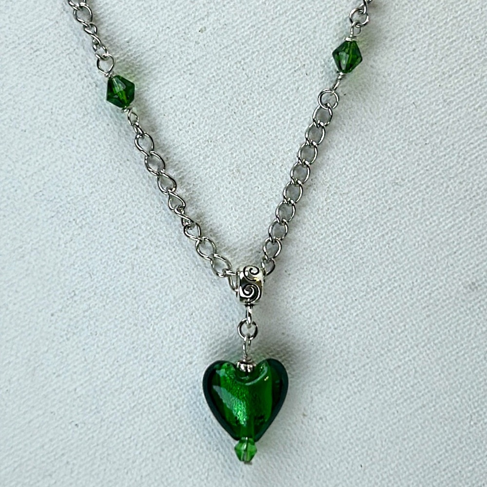 Handmade Blown Glass Heart Beaded Necklace Modern Office Casual Contemporary